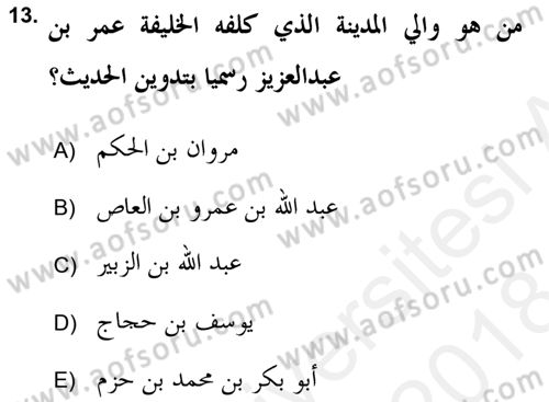 Hadis Tarihi ve Usulü Dersi 2017 - 2018 Yılı (Final) Dönem Sonu Sınav Soruları 13. Soru