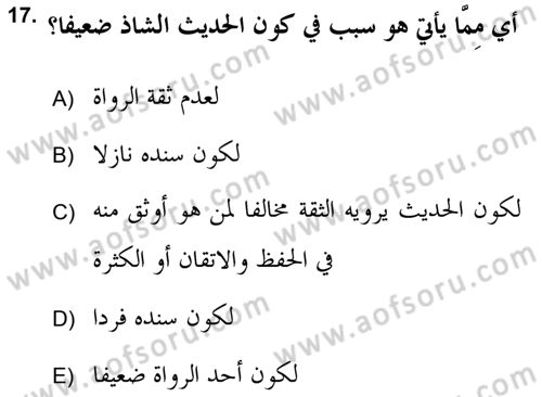 Hadis Tarihi ve Usulü Dersi 2017 - 2018 Yılı (Final) Dönem Sonu Sınav Soruları 17. Soru