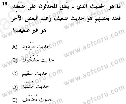 Hadis Tarihi ve Usulü Dersi 2017 - 2018 Yılı (Final) Dönem Sonu Sınav Soruları 19. Soru