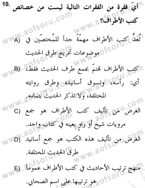 Hadis Tarihi ve Usulü Dersi 2018 - 2019 Yılı (Vize) Ara Sınav Soruları 10. Soru