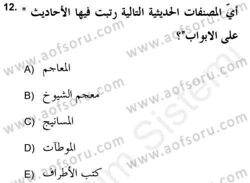 Hadis Tarihi ve Usulü Dersi 2018 - 2019 Yılı (Vize) Ara Sınav Soruları 12. Soru