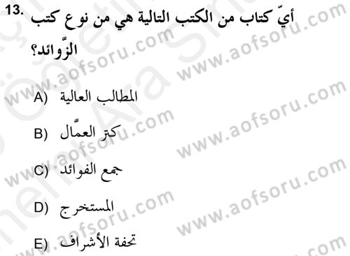 Hadis Tarihi ve Usulü Dersi 2018 - 2019 Yılı (Vize) Ara Sınav Soruları 13. Soru