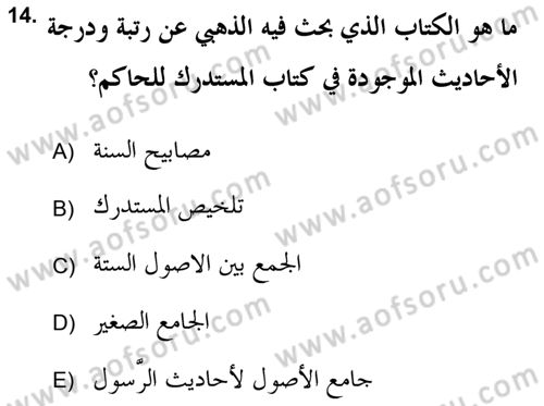 Hadis Tarihi ve Usulü Dersi 2018 - 2019 Yılı (Vize) Ara Sınav Soruları 14. Soru