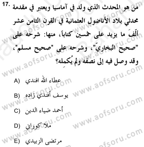 Hadis Tarihi ve Usulü Dersi 2018 - 2019 Yılı (Vize) Ara Sınav Soruları 17. Soru