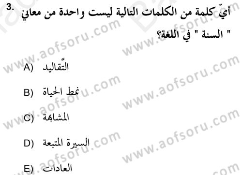 Hadis Tarihi ve Usulü Dersi 2018 - 2019 Yılı (Vize) Ara Sınav Soruları 3. Soru