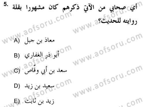 Hadis Tarihi ve Usulü Dersi 2018 - 2019 Yılı (Vize) Ara Sınav Soruları 5. Soru