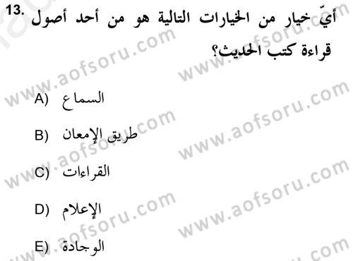 Hadis Tarihi ve Usulü Dersi 2018 - 2019 Yılı (Final) Dönem Sonu Sınav Soruları 13. Soru