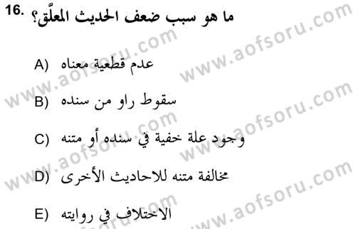Hadis Tarihi ve Usulü Dersi 2018 - 2019 Yılı (Final) Dönem Sonu Sınav Soruları 16. Soru