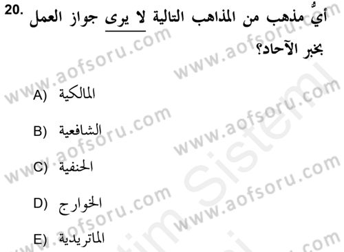 Hadis Tarihi ve Usulü Dersi 2018 - 2019 Yılı (Final) Dönem Sonu Sınav Soruları 20. Soru