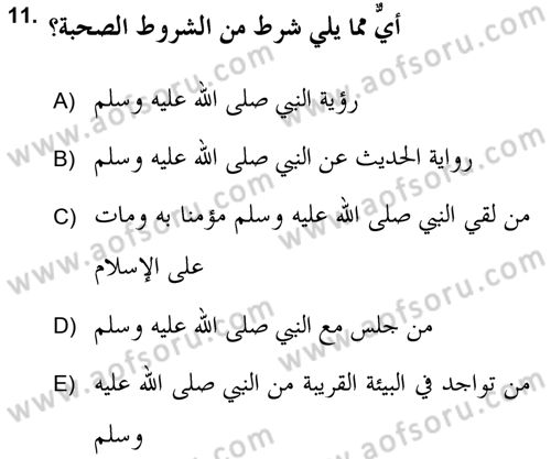 Hadis Tarihi ve Usulü Dersi 2018 - 2019 Yılı Yaz Okulu Sınav Soruları 11. Soru