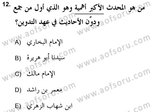 Hadis Tarihi ve Usulü Dersi 2018 - 2019 Yılı Yaz Okulu Sınav Soruları 12. Soru