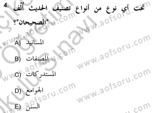 Hadis Tarihi ve Usulü Dersi 2018 - 2019 Yılı Yaz Okulu Sınav Soruları 4. Soru