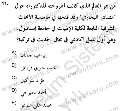 Hadis Tarihi ve Usulü Dersi 2020 - 2021 Yılı Yaz Okulu Sınav Soruları 11. Soru