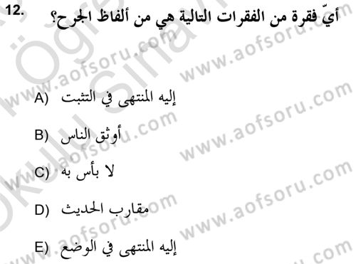 Hadis Tarihi ve Usulü Dersi 2020 - 2021 Yılı Yaz Okulu Sınav Soruları 12. Soru