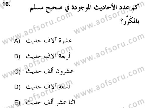 Hadis Tarihi ve Usulü Dersi 2020 - 2021 Yılı Yaz Okulu Sınav Soruları 16. Soru