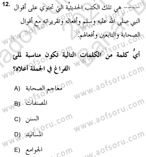 Hadis Tarihi ve Usulü Dersi 2021 - 2022 Yılı (Vize) Ara Sınav Soruları 12. Soru