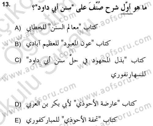 Hadis Tarihi ve Usulü Dersi 2021 - 2022 Yılı Yaz Okulu Sınav Soruları 13. Soru