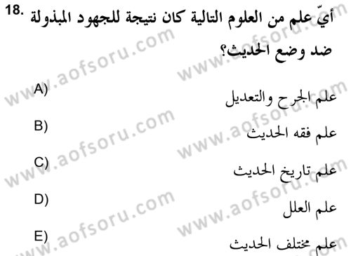 Hadis Tarihi ve Usulü Dersi 2021 - 2022 Yılı Yaz Okulu Sınav Soruları 18. Soru