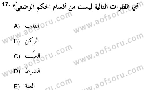 İslam Hukukuna Giriş Dersi 2017 - 2018 Yılı (Vize) Ara Sınav Soruları 17. Soru