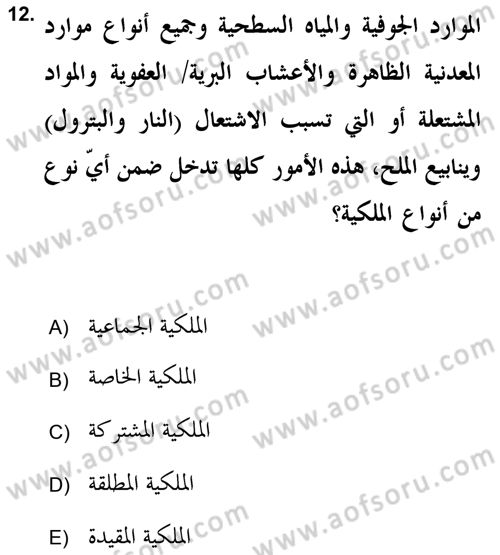 İslam Hukukuna Giriş Dersi 2017 - 2018 Yılı (Final) Dönem Sonu Sınav Soruları 12. Soru