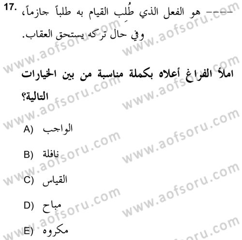 İslam Hukukuna Giriş Dersi 2018 - 2019 Yılı (Vize) Ara Sınav Soruları 17. Soru