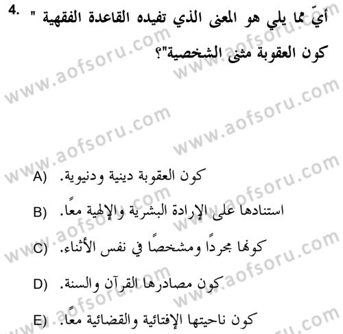 İslam Hukukuna Giriş Dersi 2018 - 2019 Yılı (Vize) Ara Sınav Soruları 4. Soru