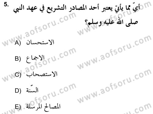 İslam Hukukuna Giriş Dersi 2018 - 2019 Yılı Yaz Okulu Sınav Soruları 5. Soru