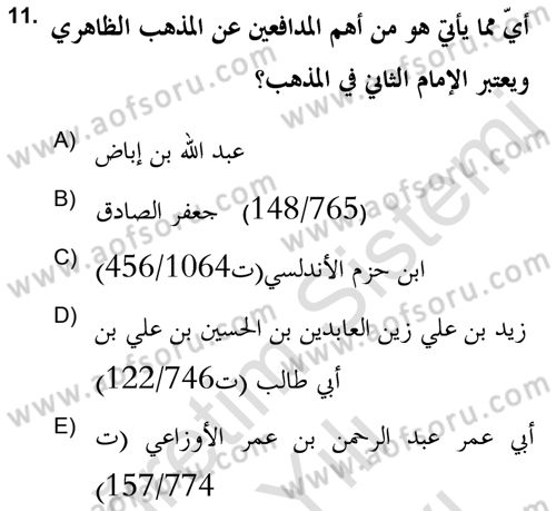 İslam Hukukuna Giriş Dersi 2021 - 2022 Yılı (Vize) Ara Sınav Soruları 11. Soru