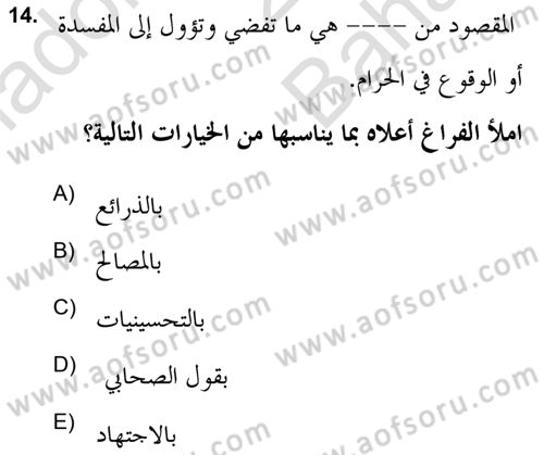 İslam Hukukuna Giriş Dersi 2021 - 2022 Yılı (Vize) Ara Sınav Soruları 14. Soru