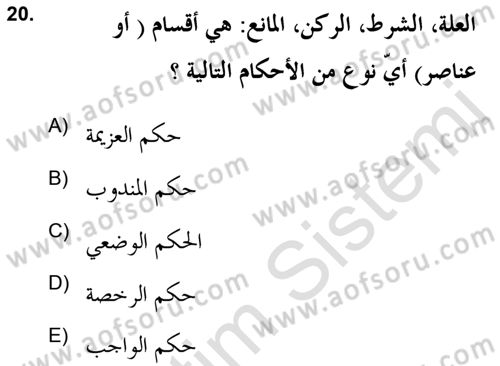İslam Hukukuna Giriş Dersi 2021 - 2022 Yılı (Vize) Ara Sınav Soruları 20. Soru