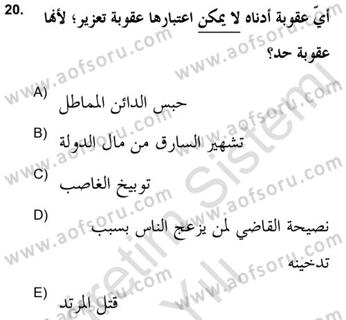 İslam Hukukuna Giriş Dersi 2021 - 2022 Yılı Yaz Okulu Sınav Soruları 20. Soru