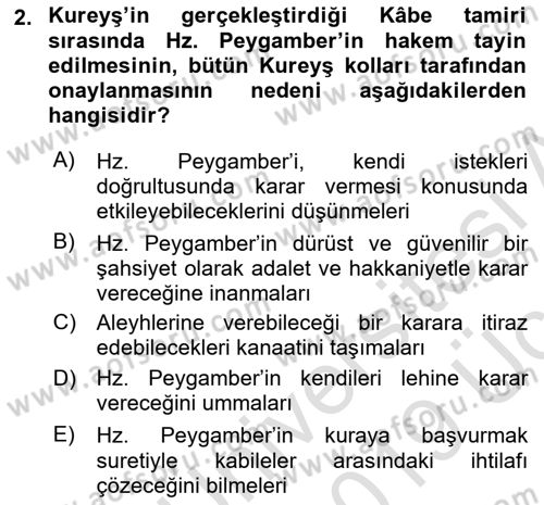 İlk Dönem İslam Tarihi Dersi 2018 - 2019 Yılı 3 Ders Sınav Soruları 2. Soru