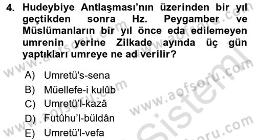 İlk Dönem İslam Tarihi Dersi 2018 - 2019 Yılı 3 Ders Sınav Soruları 4. Soru
