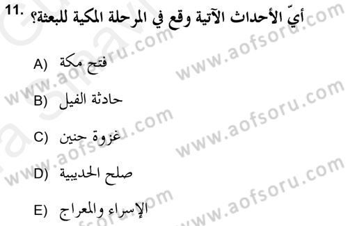 İlk Dönem İslam Tarihi Dersi Ara Sınavı Deneme Sınav Soruları 11. Soru