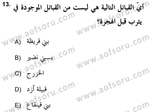 İlk Dönem İslam Tarihi Dersi Ara Sınavı Deneme Sınav Soruları 13. Soru
