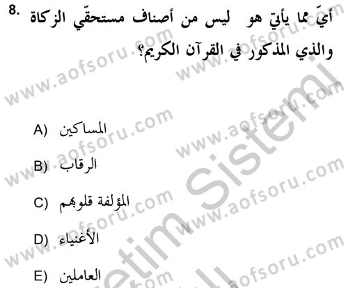 Islam Kurumlari ve Medeniyeti Dersi 2018 - 2019 Yılı Yaz Okulu Sınav Soruları 8. Soru