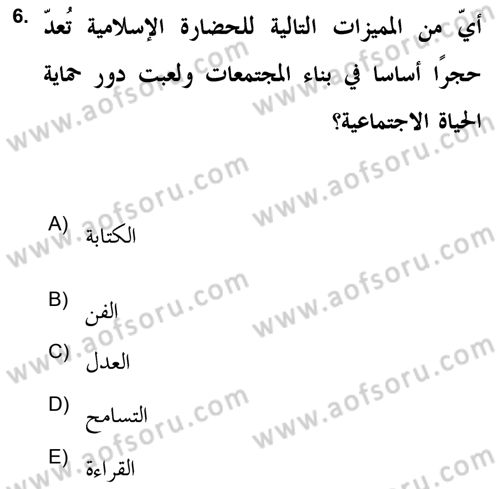 Islam Kurumlari ve Medeniyeti Dersi 2020 - 2021 Yılı Yaz Okulu Sınav Soruları 6. Soru