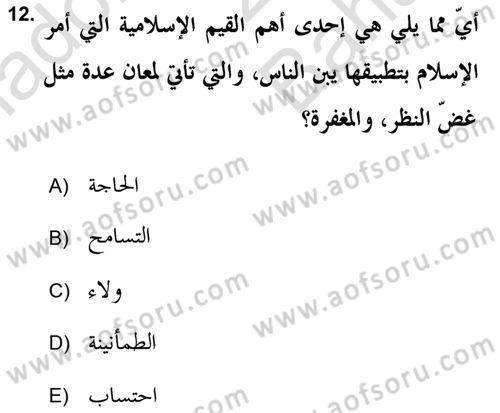 Islam Kurumlari ve Medeniyeti Dersi 2021 - 2022 Yılı (Vize) Ara Sınav Soruları 12. Soru