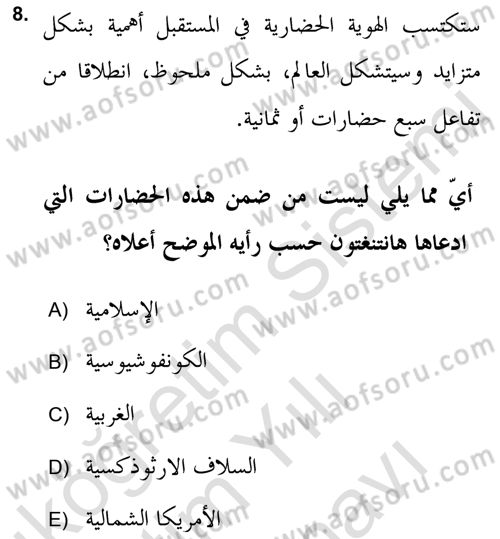 Islam Kurumlari ve Medeniyeti Dersi 2021 - 2022 Yılı (Vize) Ara Sınav Soruları 8. Soru
