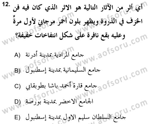 İslam Sanatları Tarihi Dersi 2017 - 2018 Yılı (Final) Dönem Sonu Sınav Soruları 12. Soru