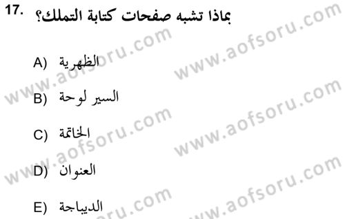 İslam Sanatları Tarihi Dersi 2019 - 2020 Yılı (Vize) Ara Sınav Soruları 17. Soru