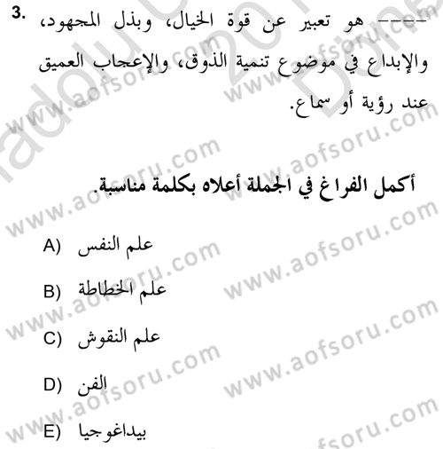 İslam Sanatları Tarihi Dersi 2019 - 2020 Yılı (Final) Dönem Sonu Sınav Soruları 3. Soru