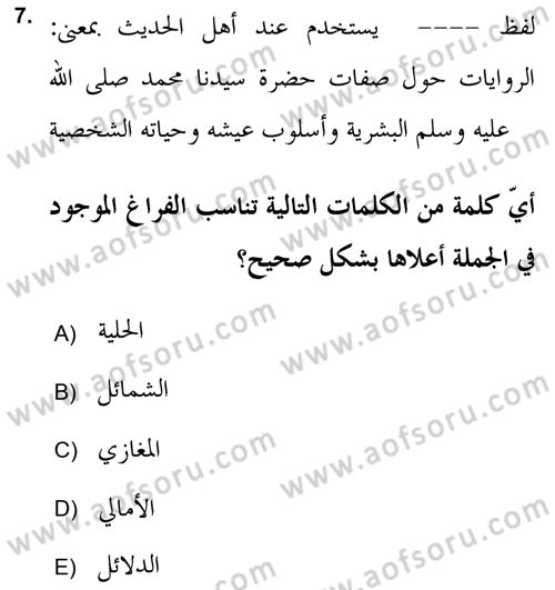 Hadis Dersi 2018 - 2019 Yılı 3 Ders Sınav Soruları 7. Soru