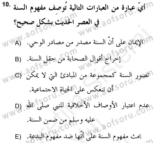 Hadis Dersi 2018 - 2019 Yılı (Vize) Ara Sınav Soruları 10. Soru