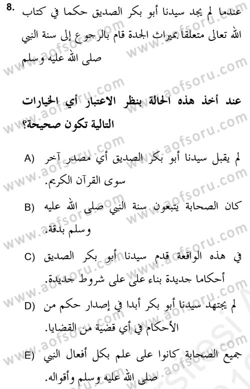 Hadis Dersi 2018 - 2019 Yılı (Vize) Ara Sınav Soruları 8. Soru