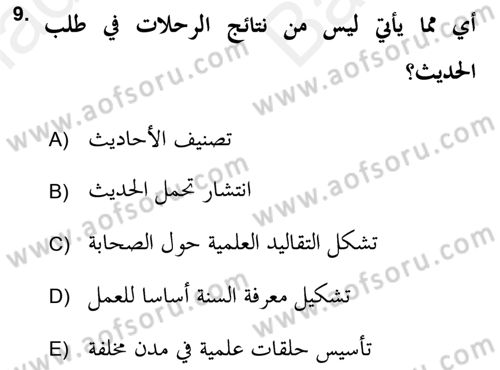 Hadis Dersi 2018 - 2019 Yılı (Vize) Ara Sınav Soruları 9. Soru
