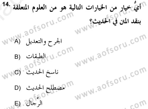 Hadis Dersi 2018 - 2019 Yılı (Final) Dönem Sonu Sınav Soruları 14. Soru