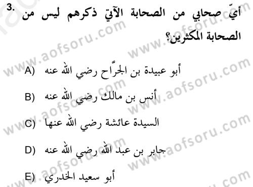 Hadis Dersi 2018 - 2019 Yılı (Final) Dönem Sonu Sınav Soruları 3. Soru