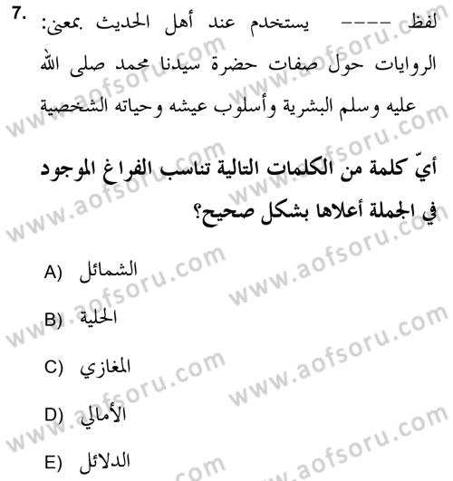 Hadis Dersi 2018 - 2019 Yılı (Final) Dönem Sonu Sınav Soruları 7. Soru