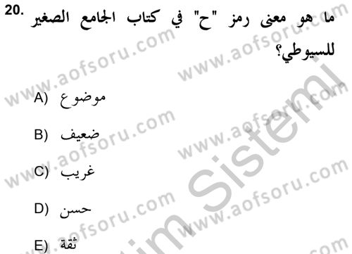 Hadis Dersi 2018 - 2019 Yılı Yaz Okulu Sınav Soruları 20. Soru